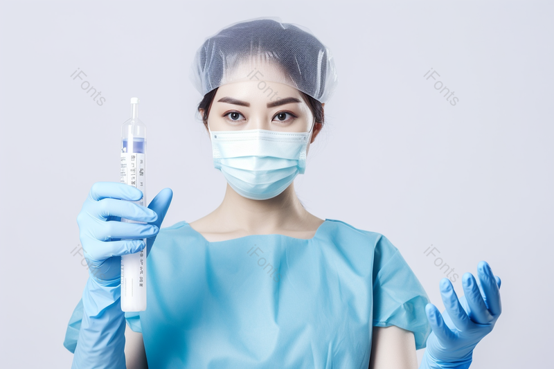 白色背景拿着针筒的护士正面,高清,摄影图,摄影图片,图片大全,摄影图免费下载